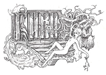 bear pattern logo, skull tree girl