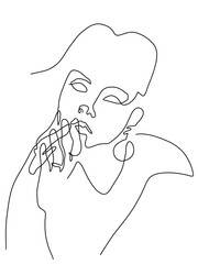 Woman face portrait line art hand drawn isolated sketch