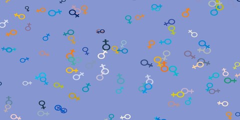 Light Blue, Yellow vector texture with women's rights symbols.