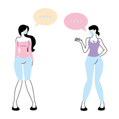 women with mask talking by bubble