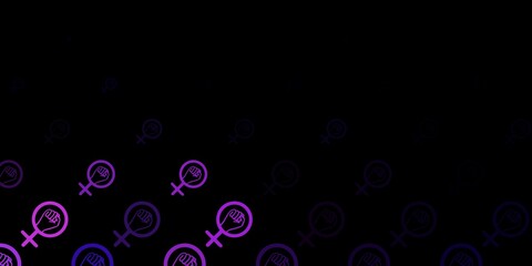 Dark Purple vector pattern with feminism elements.