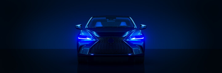 Sports car, studio setup on a dark background. 3d rendering © lchumpitaz