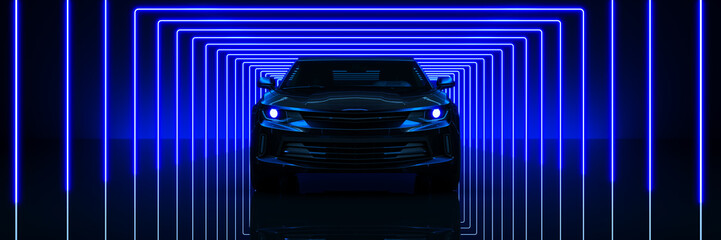 Sports car, studio setup on a dark background. 3d rendering
