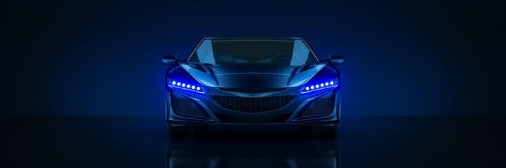 Sports car, studio setup on a dark background. 3d rendering © lchumpitaz