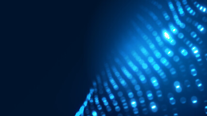 Naklejka premium Dot blue wave light screen gradient texture background. Abstract ai technology big data digital background. 3d rendering.