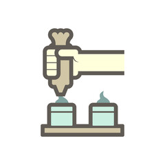 Icing tips with cream in food processing industry vector icon design on white background.