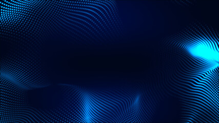 Dot white blue wave light screen gradient texture background. Abstract  technology big data digital background. 3d rendering.