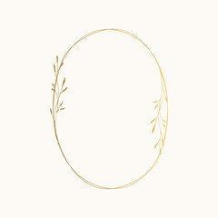 Oval golden frame with botanical design. Wedding elegant wreath. Vector isolated illustration. - 365615457