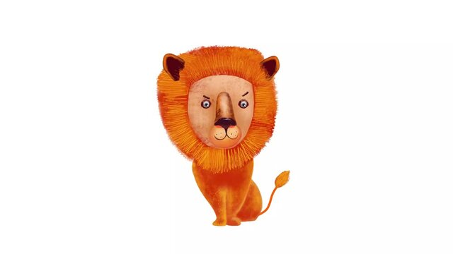 2d animation Seamless loop Cartoon flat design cute lion cub wide open mouth footage for video and widespread use on a transparent background 