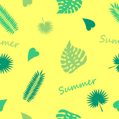 Palm leaves seamless pattern. Tropical leaves isolated on dark background