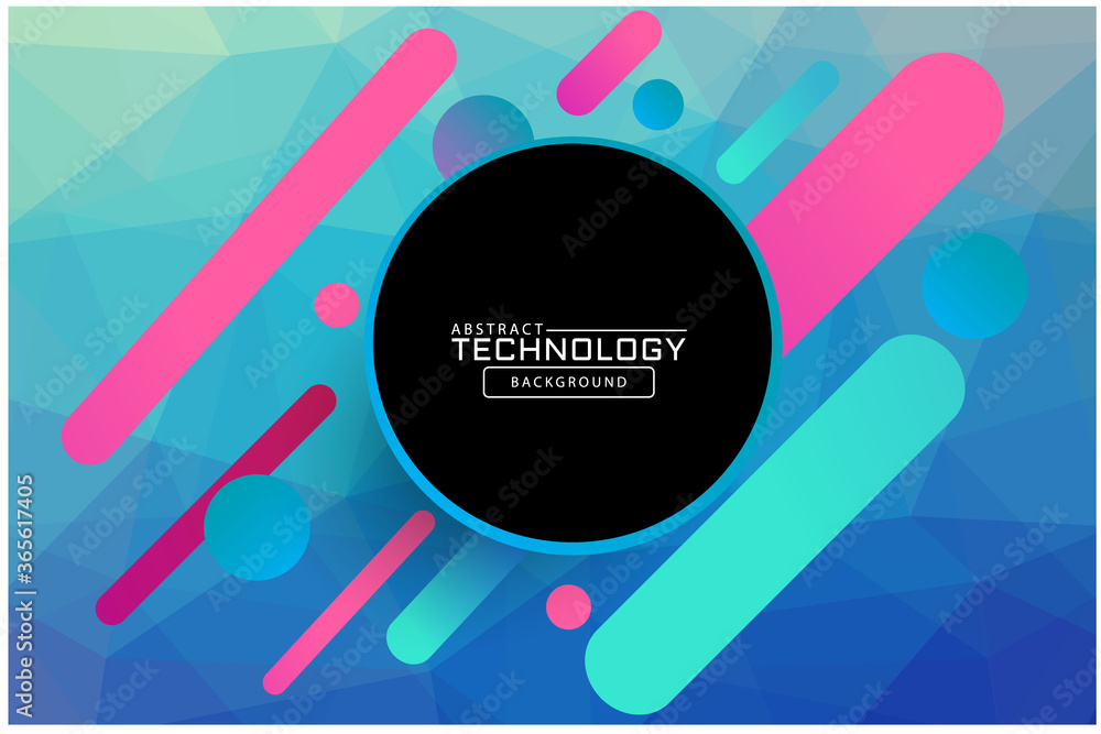 Poster modern geometric background with various rounded shapes in color. circle frame with text. abstract b