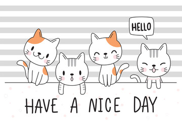 008 Cute Adorable Hand drawn Baby cat kitten family greeting cartoon doodle wallpaper cover
