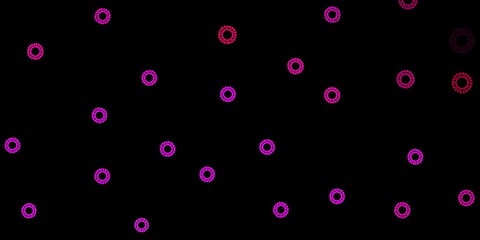 Dark pink vector background with covid-19 symbols.