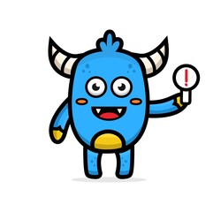cartoon cute blue monster holding sign