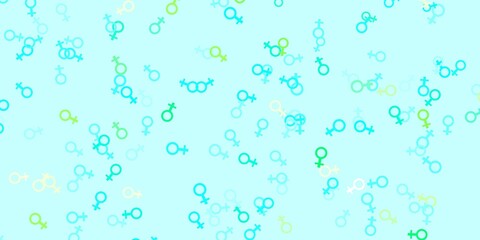 Light Blue, Green vector background with woman symbols.