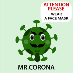 attention,wear a face mask ,Corona virus  icon,symbol,mascot  vector
