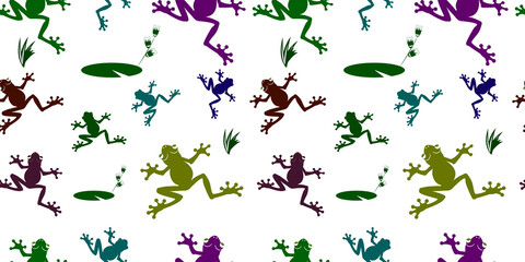 The seamless pattern with colored frog's
