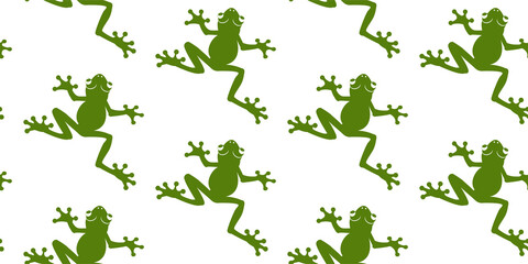 Seamless pattern of green silhouettes frogs