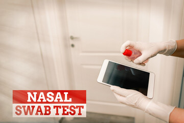 Word writing text Nasal Swab Test. Business photo showcasing diagnosing an upper respiratory tract...