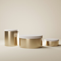 Mockup podium for product presentation, winner podium,  white gold podium with soft background, 3d render, 3d illustration