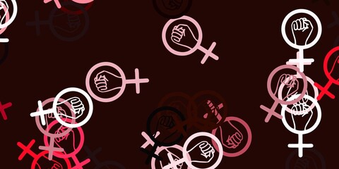 Light Pink, Red vector pattern with feminism elements.