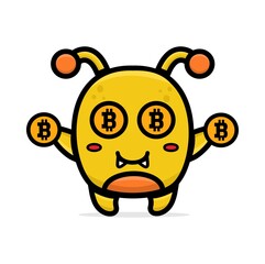 cartoon yellow monster with money sign on her eye suitable for element design or background