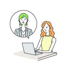 パソコンでリモート会議をする女性