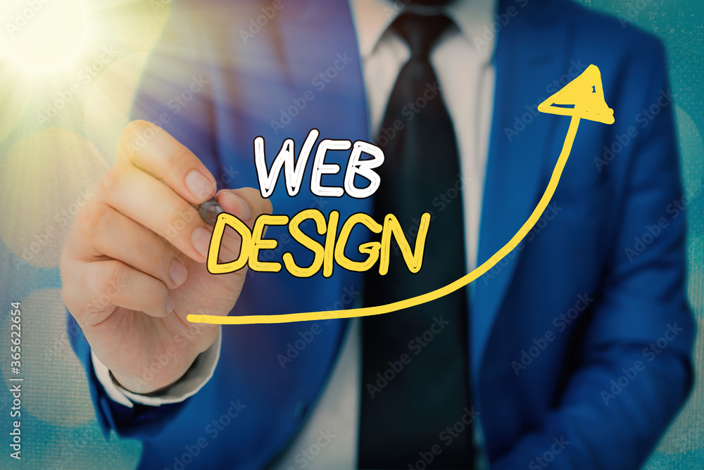 Fototapete Text sign showing Web Design. Business photo showcasing website creation which includes layout, content, and graphics digital arrowhead curve rising upward denoting growth development concept
