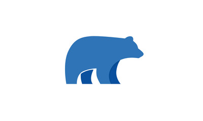 Minimalist, flat vector of a blue abstract polar bear silhouette with copy space beneath isolated against a white background. Illustration is great for icons, mascots, symbols, logos and branding.