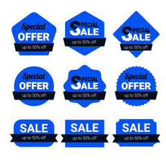 Obraz premium Sales label collection with blue color . Vector banner discount design.