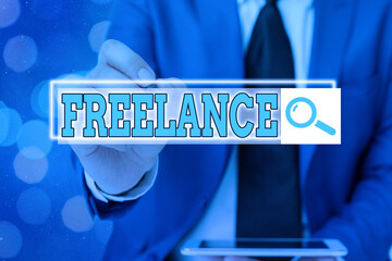 Writing note showing Freelance. Business concept for working at different firms rather than being...