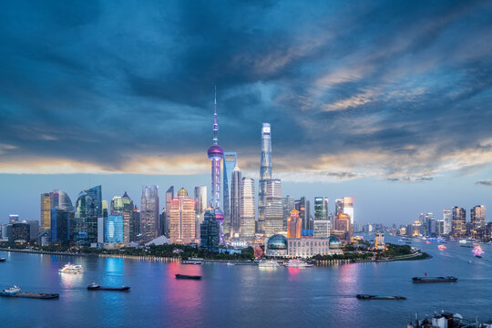 charming shanghai skyline in twilight