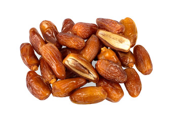 Dates fruit isolated on white background, top view.