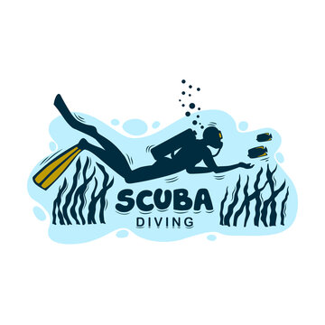 Logo for scuba diving on an isolated background. Vector logo or icon for a diving center.