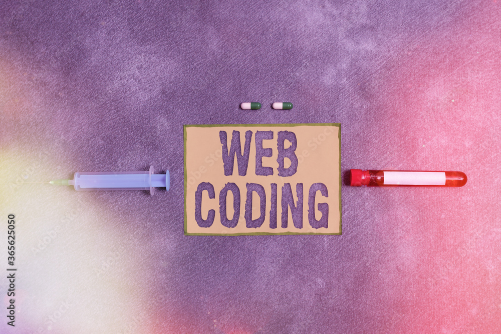Poster text sign showing web coding. business photo showcasing a system of symbols and rules used to repres