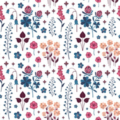Meadow Wild Flowers and Herbs Botanical Pattern