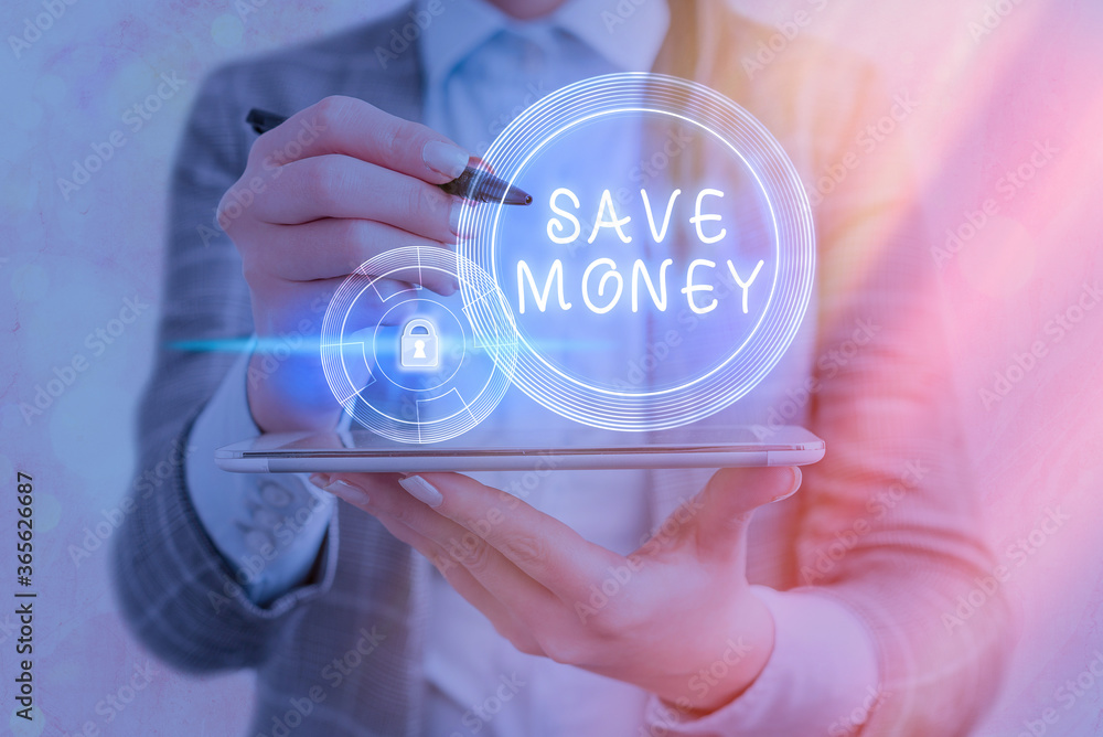 Poster text sign showing save money. business photo showcasing to budget or put money aside for the future 