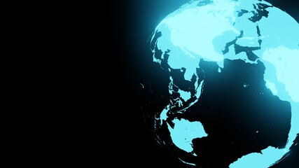 Blue holographic globe on black text space.
