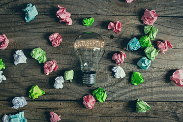 Conceptual hand writing showing Antiseptic. Concept meaning antimicrobial agents that delays or...