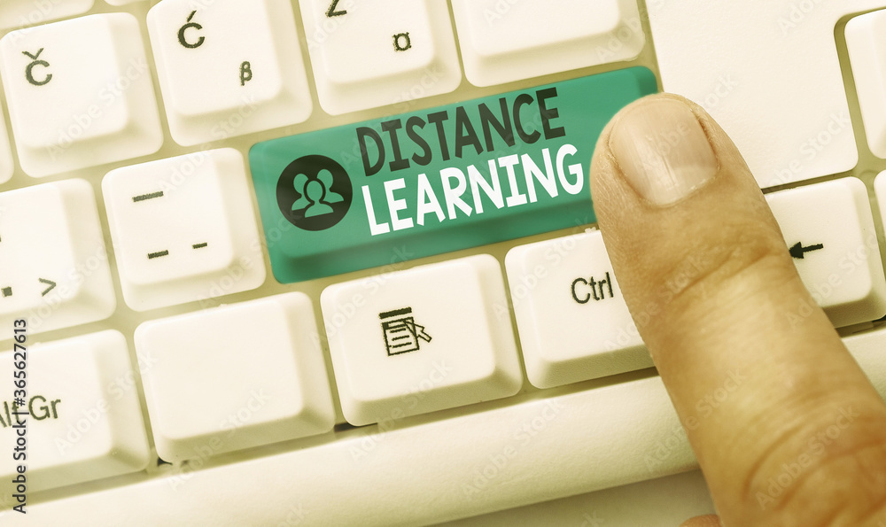 Poster conceptual hand writing showing distance learning. concept meaning educational lectures broadcasted 