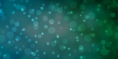 Light Blue, Green vector background with circles, stars. Abstract illustration with colorful shapes of circles, stars. Design for wallpaper, fabric makers.