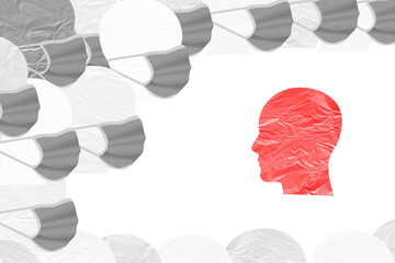 Human male head paper wearing face mask. New normal, covid-19 pandemic illustration concept