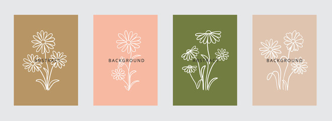 Line art flower set. One line drawing. Fancy line art. Trendy concept for the logo, card, banner, poster flyer,  vector illustration.
