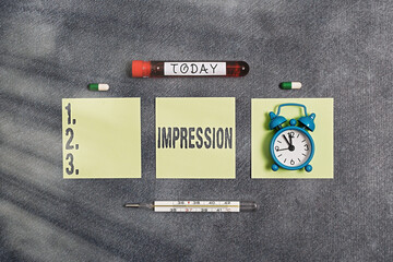 Writing note showing Impression. Business concept for an idea and feeling or opinion about...