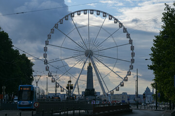 Brussels / Belgium - The view landmark before a summer sunset - touristic wheel with amazing view over the city