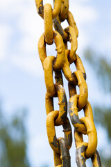 Yellow chain on green natural background.