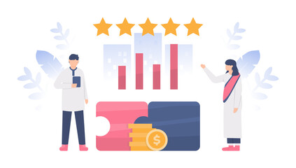 illustration of an Indian businessman pair standing next to a puzzle and coin. the concept of teamwork and partners. flat design. can be used for elements, landing pages, UI, web sites.