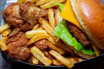 Chicken crispy meat with potatoes