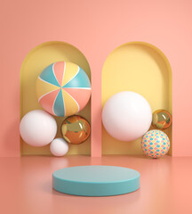 Mockup Platform Pastel Color Display With Abstract Balls Background 3d Render