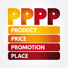 PPPP - Product Price Promotion Place acronym, business concept background
